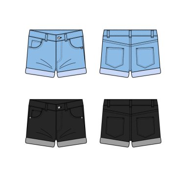 Denim kısa pantolon vektör şablon resimleme seti