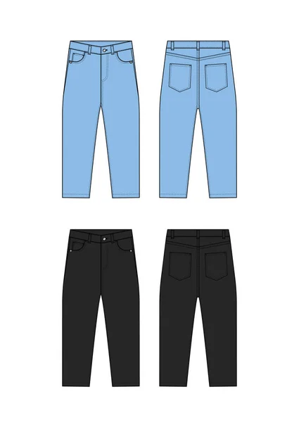 Sciolto Jeans Pantaloni Vettore Modello Illustrazione Set — Vettoriale Stock