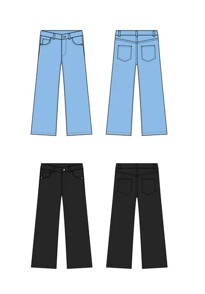 Ampio Jeans Pantaloni Vettoriale Modello Illustrazione Set — Vettoriale Stock