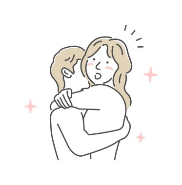 Sevgili çift vektör illüstrasyonunu kucaklıyor: ilham, fikir, dikkat