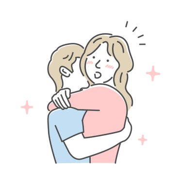 Sevgili çift vektör illüstrasyonunu kucaklıyor: ilham, fikir, dikkat