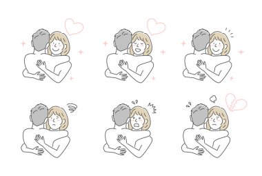 Sevgi dolu çift vektör illüstrasyonunu benimser (Duygusal Varyasyonlar )