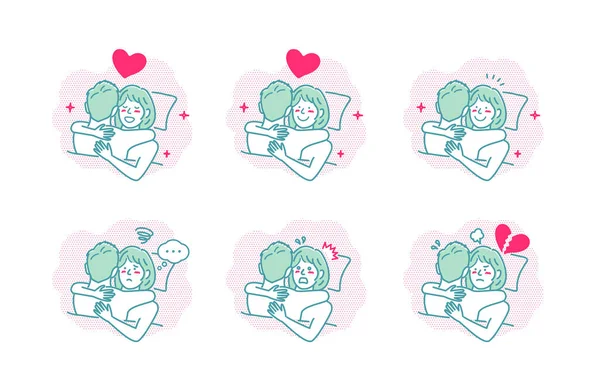 Embraces Loving Couple Vector Illustration Set Emotional Variations — Stock Vector