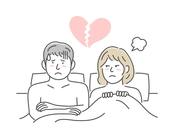 Vektorillustration Eines Jungen Paares Bett Wütend Erektile Dysfunktion Geschlechtslos — Stockvektor