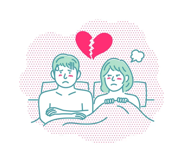 Vektorillustration Eines Jungen Paares Bett Wütend Erektile Dysfunktion Geschlechtslos — Stockvektor