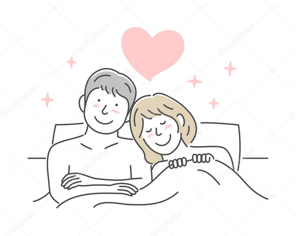 Vector illustration of a young couple in bed | love, happiness