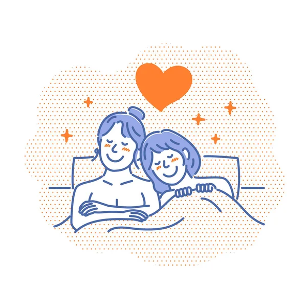 Illustration Vectorielle Couple Lesbiennes Blottissant Dans Son Lit Lgbtq — Image vectorielle