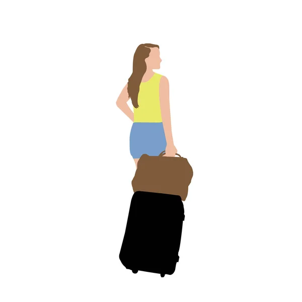 Vector Illustration Travel Motif Woman Big Travel Bag — Stock Vector