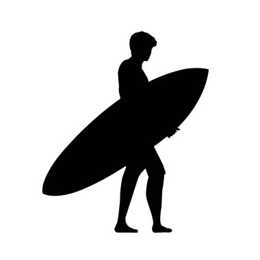 Motif olarak yaz tatili ile vektör illüstrasyonu (siluet adam bir sörf tahtası tutuyor )