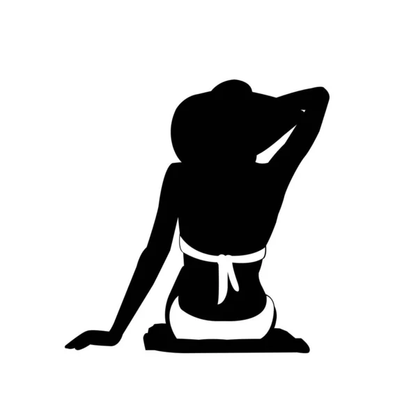 夏休みをモチーフにしたベクトルイラスト ビーチサイドに座ってシルエットの女性 — ストックベクタ
