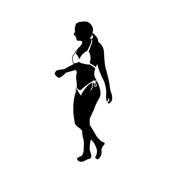 Vector Illustration Summer Vacation Motif Silhouette Woman Swimsuit — Stock Vector