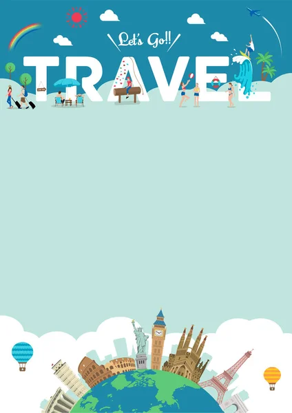 Let Travel Vector Illustration Poster Size Template — Image vectorielle