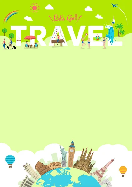 Let Travel Vector Illustration Poster Size Template — Stockvektor