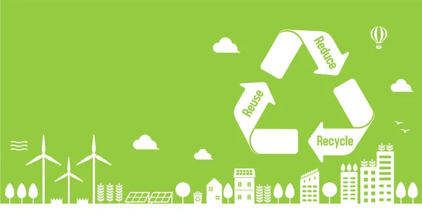 Smart Ecology City Ecology Life Vector Banner Illustration — Vetor de Stock