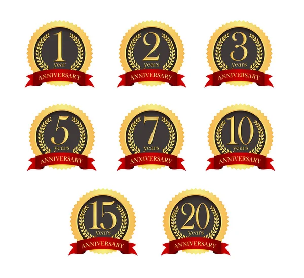 Golden Anniversary Medal Icon Set 1St 20Th — Stockvektor
