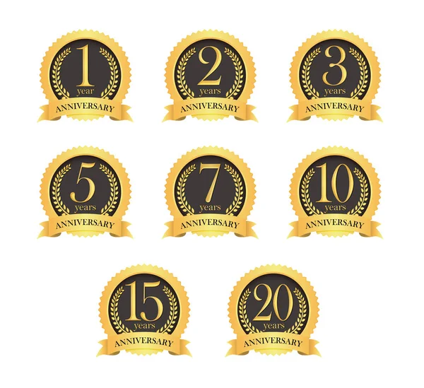 Golden Anniversary Medal Icon Set 1St 20Th — Stockvektor