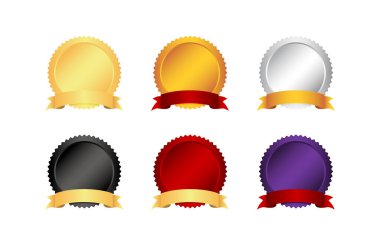 Madalya ve kurdele şablon vektör çizim seti (metin alanı, tasarım alanı)