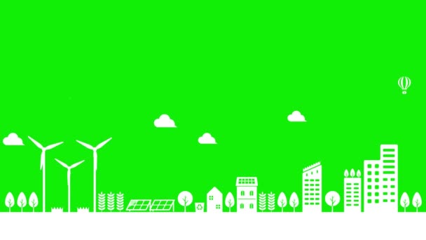 Smart Ecology City Illustration Animation Mp4 Green Background Chroma Key — Stok video