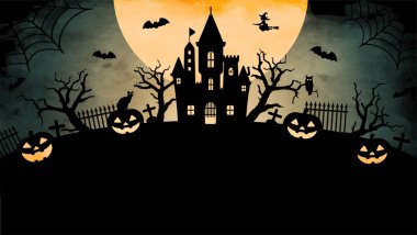 Happy halloween silhouette vector illustration for web banner etc. (text space )