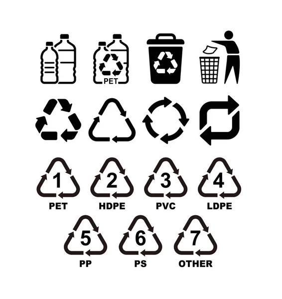 Символы Переработки Пластика Набор Векторных Значков — стоковый вектор