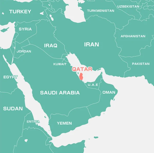 Mapa Znázorňující Blízký Východ Zaměřením Katar — Stockový vektor