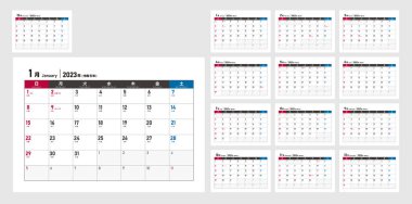 Japonya için 2023 takvim şablonu vektör çizimi