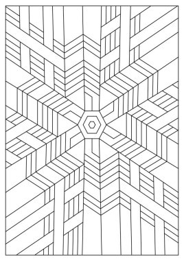 Yetişkinler için portre boyama sayfaları. Mimari fantezi. Çizgi Sanatı tarzında soyut illüstrasyon. Geometrik 3 boyutlu kompozisyon. Siyah ve beyaz desenler. EPS8. Renk- # 376