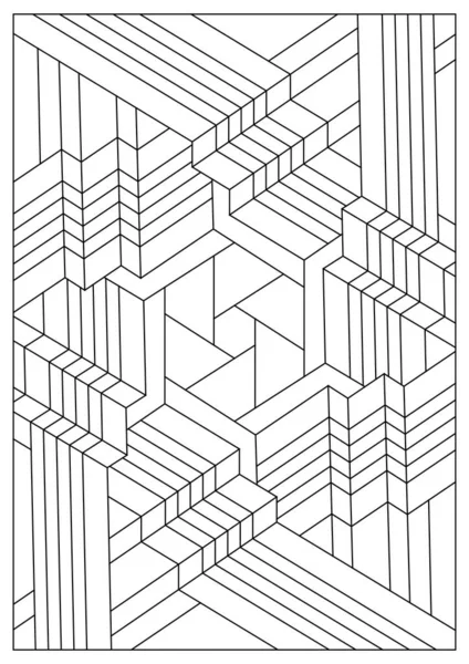 Yetişkinler için portre boyama sayfaları. Mimari fantezi. Çizgi Sanatı tarzında altıgen soyut çizim. Geometrik 3 boyutlu kompozisyon. Siyah ve beyaz desenler. EPS8. Renk- # 379