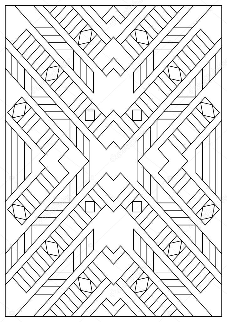Portrait coloring pages for adults. Abstract illustration in Line Art style. Diamonds geometric composition. Black and white patterns. EPS8 file. Coloring-#390