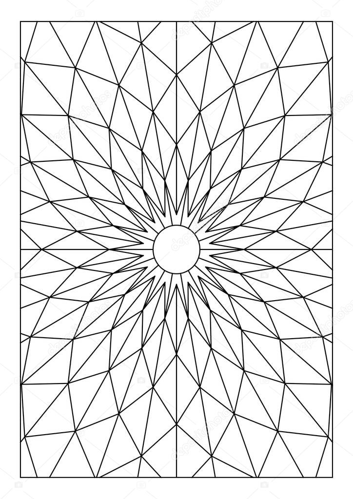 Portrait coloring pages for adults. Abstract sun radiate light illustration. Geometric composition. Black and white patterns. EPS8 file. Coloring-#348