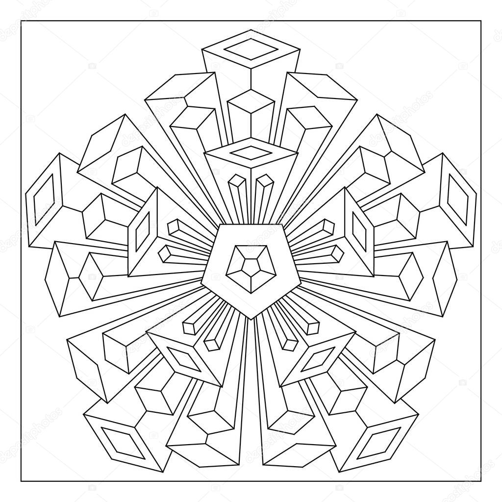 Diseños simples de Mandala para colorear. Páginas para colorear fáciles para  personas mayores. Dibujo estelar pentagonal de simetría rotacional de 5  pliegues de formas 3D rectangulares. Patrón de azulejos en el archivo