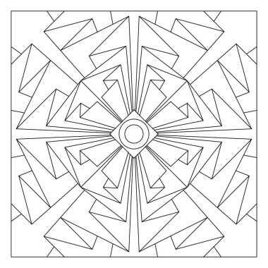 Yaşlılar ve yetişkinler için kolay boyama sayfaları. Döşeme deseni tasarımı. Kiremit kare şeklinde çizilen kağıdın 8 katlı döner simetrisinin bileşimi. EPS8 dosyası. 312 numara.