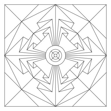 Yaşlılar ve yetişkinler için kolay boyama sayfaları. Döşeme deseni tasarımı. Kiremit kare şeklinde çizilen kağıdın 8 katlı döner simetrisinin bileşimi. EPS8 dosyası. 310 numara.