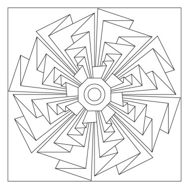 Yaşlılar ve yetişkinler için kolay boyama sayfaları. Döşeme deseni tasarımı. Kiremit kare şeklinde çizilen kağıdın 8 katlı döner simetrisinin bileşimi. EPS8 dosyası. 315 numara.