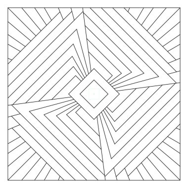 Yaşlılar ve yetişkinler için kolay boyama sayfaları. Döşeme deseni tasarımı. Kiremit kare formunda kağıt çarşafların çeşitli şekillerindeki 4 katlı dönme simetrisinin bileşimi. EPS8 dosyası. 320 numara.