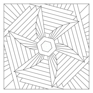 Yaşlılar ve yetişkinler için kolay boyama sayfaları. Döşeme deseni tasarımı. Altı katlı, üç boyutlu, altıgenli, karo şeklinde üç boyutlu simetri bileşimi. EPS8 dosyası. 321 numara.