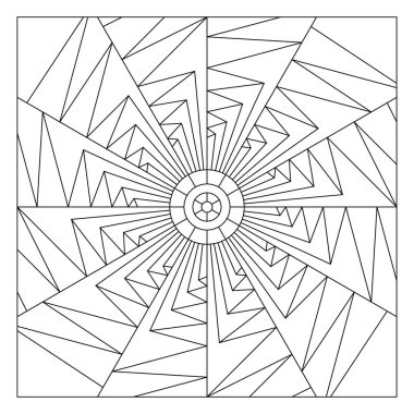 Yaşlılar ve yetişkinler için kolay boyama sayfaları. Döşeme deseni tasarımı. Kiremit kare şeklinde çizilen kağıdın 12 katlı döner simetrisinin bileşimi. EPS8 dosyası. 308 numara.