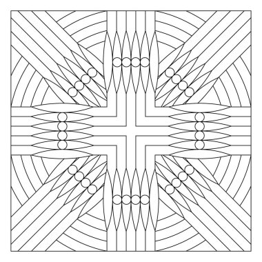 Döşeme deseni tasarımı. Kesişen ve kesişen çizgilerin, yuvarlakların ve dairelerin 8 katlı dönme simetrisinin düzenlenmesi. Doku, yüzey elementi ve 307 numaralı boyama için uygun. EPS8.