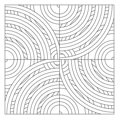 Döşeme deseni tasarımı. Kesişen ve kesişen dairelerin 4 kopyasının düzenlenmesi. Doku, yüzey elementi ve # 297 boyası için uygun. EPS8.