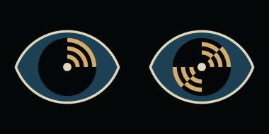 Wifi logo vektörü. 2 sürüm logo şablonu seti. Her birinde kablosuz sinyal sembolü olan iki düz göz logosu. EPS8 dosyası.