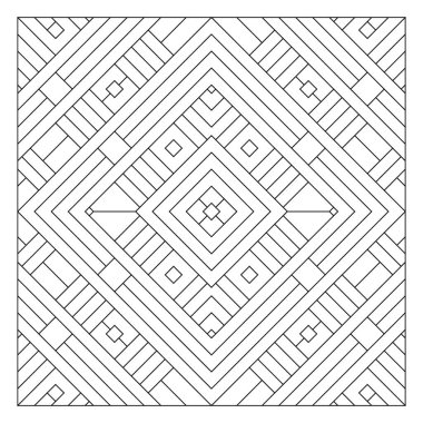 Yaşlılar ve yetişkinler için kolay boyama sayfaları. Döşeme deseni tasarımı. Elmas şeklinde kesişen ve kesişen çizgilerin bileşimi. EPS8 dosyası. 284 numara.