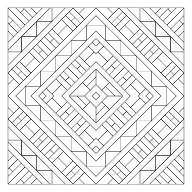 Yaşlılar ve yetişkinler için kolay boyama sayfaları. Döşeme deseni tasarımı. Elmas şeklinde kesişen ve kesişen çizgilerin bileşimi. EPS8 dosyası. 285 numara.