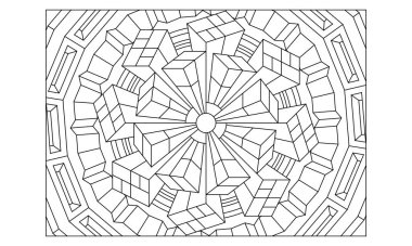 Yetişkinler için manzara boyama sayfaları. Boyama- # 236 Renklendirme Sayfası Sekizgen 3D mandala deseni. Uzatılmış versiyonu. EPS8 dosyası.