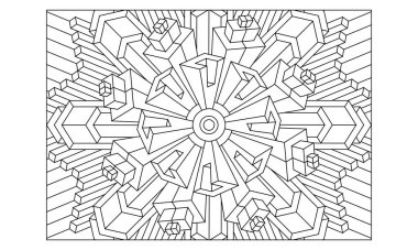 Yetişkinler için manzara boyama sayfaları. Boyama- # 236 Renklendirme Sayfası Sekizgen 3D mandala deseni. Uzatılmış versiyonu. EPS8 dosyası.