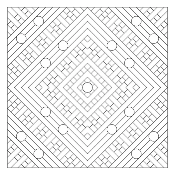 Yaşlılar ve yetişkinler için kolay boyama sayfaları. Döşeme deseni tasarımı. Çember süslemelerle kesişen ve üst üste binen çizgilerin bileşimi. EPS8 dosyası. 287 numara.