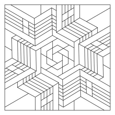 Yetişkinler için eğlenceli boyama sayfaları. Renk- # 265. Altıgen geometrik soyut çizgilerin ya da kurdelelerin döşeme deseni bileşimi. EPS8 dosyası.