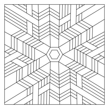 Yetişkinler için eğlenceli boyama sayfaları. Renk- # 264. Altıgen geometrik soyut çizgilerin ya da kurdelelerin döşeme deseni bileşimi. EPS8 dosyası.