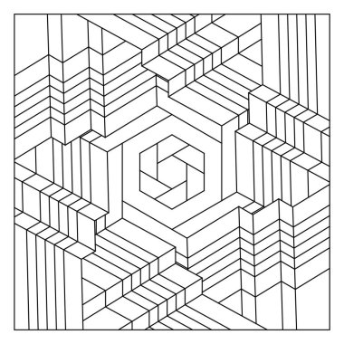 Yetişkinler için eğlenceli boyama sayfaları. Renk- # 266. Altıgen geometrik soyut çizgilerin ya da kurdelelerin döşeme deseni bileşimi. EPS8 dosyası.