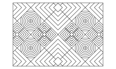 Yetişkinler için peyzaj boyama sayfaları. Soyut elmasların renklendirme sayfası iki farklı boyutta tekrar eder ve farklı açılarla kesişir. EPS8 dosyası.