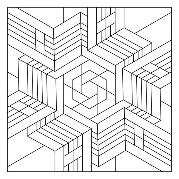 Yetişkinler için eğlenceli boyama sayfaları. Renk- # 265. Altıgen geometrik soyut çizgilerin ya da kurdelelerin döşeme deseni bileşimi. EPS8 dosyası.